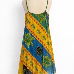 Colorful Turtle Print Sundress Beach Cover Up Tropical Strappy Summer Dress